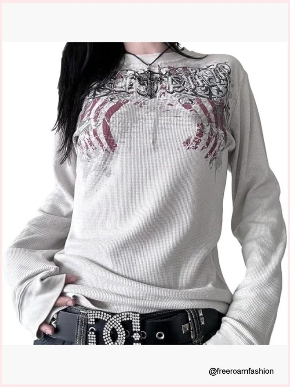 Y2K Grunge Graphic Skulls Print Long Sleeve T-Shirt Goth Emo Vintage Tee